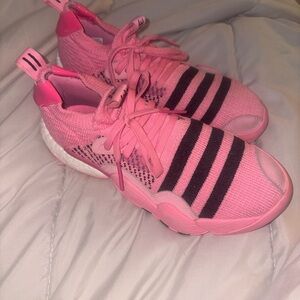 Adidas Pink Sneakers with Dark Stripes